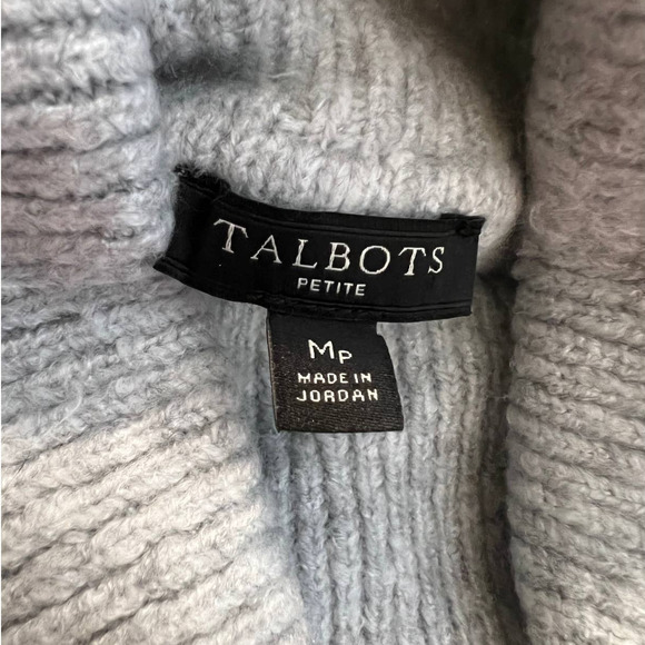 Talbots Hi-Lo Turtleneck Sweater in Gray Blue Green Stripes Size Medium Petite - Picture 4 of 5